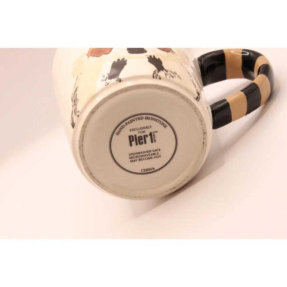 Pier 1 Imports Raccoon Who Me??? Coffee Mug Striped Handle Hand Painted